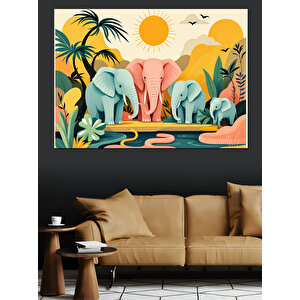 Fil Temalı Düz İllüstrasyon Dekoratif Kanvas - Mdf Ahşap Tablo 70x100 cm