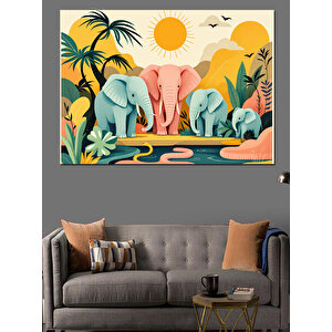 Fil Temalı Düz İllüstrasyon Dekoratif Kanvas - Mdf Ahşap Tablo