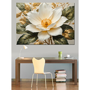 Beyaz Lotus Çiçeği Tablosu Dekoratif Kanvas - Mdf Ahşap Tablo 100x140 cm