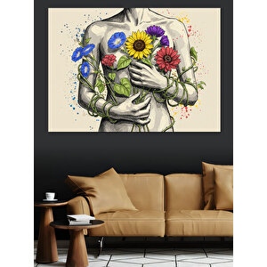 Çiçeklerle Kaplı Kadın Figürü Dekoratif Kanvas - Mdf Ahşap Tablo 50x70 cm