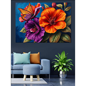 Kelebekli Çiçekler Renkli Uyum Dekoratif Kanvas - Mdf Ahşap Tablo 50x70 cm