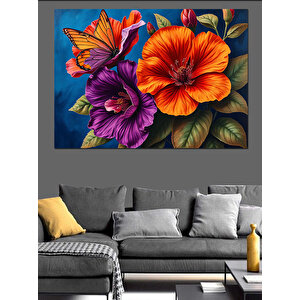 Kelebekli Çiçekler Renkli Uyum Dekoratif Kanvas - Mdf Ahşap Tablo 25x35 cm
