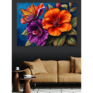 Kelebekli Çiçekler Renkli Uyum Dekoratif Kanvas - Mdf Ahşap Tablo 25x35 cm