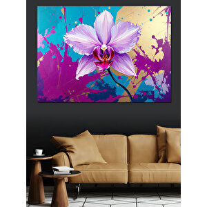 Boyalı Orkide Çiçeği Dekoratif Kanvas - Mdf Ahşap Tablo 100x140 cm