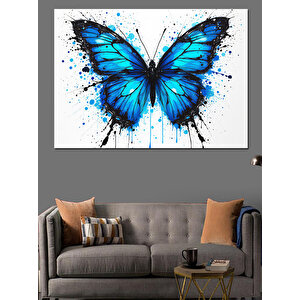 Mavi Renkli Kelebek Figürü Dekoratif Kanvas - Mdf Ahşap Tablo 70x100 cm