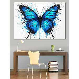 Mavi Renkli Kelebek Figürü Dekoratif Kanvas - Mdf Ahşap Tablo 70x100 cm