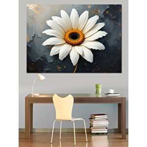 Beyaz Papatya Deseni Dekoratif Kanvas - Mdf Ahşap Tablo