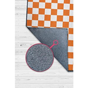 Minimalist Damalı Turuncu Beyaz Halı Kareli Oturma Odası Halısı Retro Tarzı Salon Halısı 160x240 cm