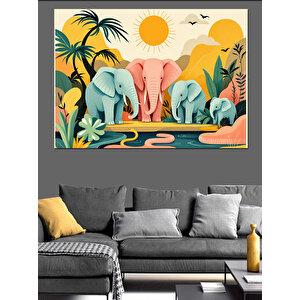 Fil Temalı Düz İllüstrasyon Dekoratif Kanvas - Mdf Ahşap Tablo 50x70 cm