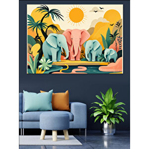 Fil Temalı Düz İllüstrasyon Dekoratif Kanvas - Mdf Ahşap Tablo 50x70 cm