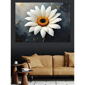 Beyaz Papatya Deseni Dekoratif Kanvas - Mdf Ahşap Tablo 70x100 cm