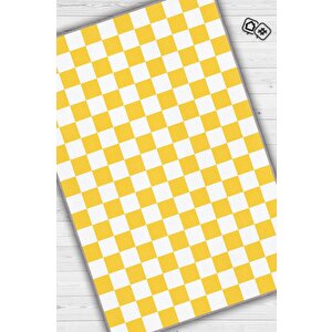 Minimalist Damalı Sarı Beyaz Halı Kareli Oturma Odası Halısı Retro Tarzı Salon Halısı 120x180 cm