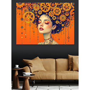 Çiçeklerden Taçlı Kadın Portresi Dekoratif Kanvas - Mdf Ahşap Tablo 70x100 cm