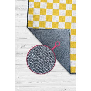 Minimalist Damalı Sarı Beyaz Halı Kareli Oturma Odası Halısı Retro Tarzı Salon Halısı 200x300 cm