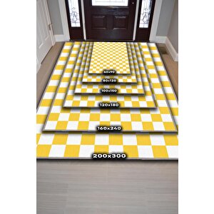 Homshtag Minimalist Damalı Sarı Beyaz Halı Kareli Oturma Odası Halısı Retro Tarzı Salon Halısı