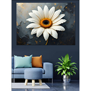 Beyaz Papatya Deseni Dekoratif Kanvas - Mdf Ahşap Tablo 50x70 cm