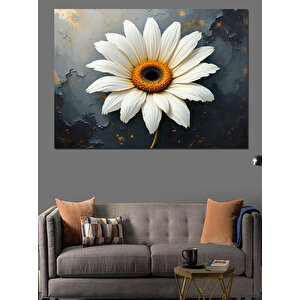 Beyaz Papatya Deseni Dekoratif Kanvas - Mdf Ahşap Tablo 50x70 cm