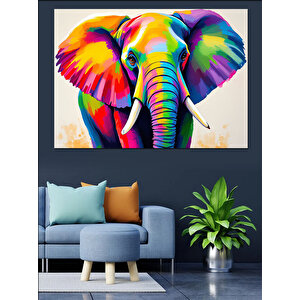 Renkli Gökkuşağı Fil Portresi Dekoratif Kanvas - Mdf Ahşap Tablo 70x100 cm