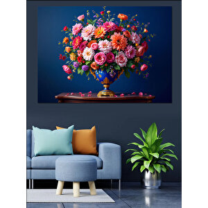 Renkli Çiçek Aranjmanı Dekoratif Kanvas - Mdf Ahşap Tablo 100x140 cm