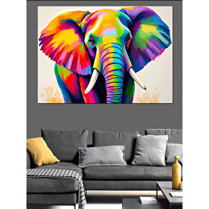 Renkli Gökkuşağı Fil Portresi Dekoratif Kanvas - Mdf Ahşap Tablo 100x140 cm