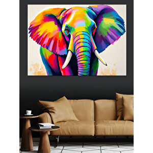 Renkli Gökkuşağı Fil Portresi Dekoratif Kanvas - Mdf Ahşap Tablo 100x140 cm