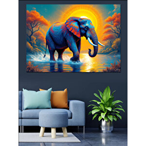 Güneşli Mavi Fil Dekoratif Kanvas - Mdf Ahşap Tablo 100x140 cm