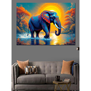 Güneşli Mavi Fil Dekoratif Kanvas - Mdf Ahşap Tablo 100x140 cm