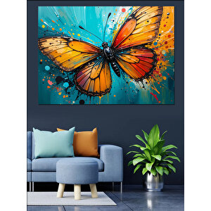 Parlak Renkli Turuncu Kelebek Dekoratif Kanvas - Mdf Ahşap Tablo 50x70 cm