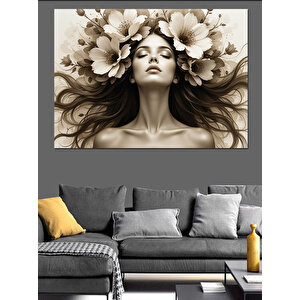 Çiçek Taçlı Kadın Dekoratif Kanvas - Mdf Ahşap Tablo 25x35 cm