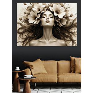 Çiçek Taçlı Kadın Dekoratif Kanvas - Mdf Ahşap Tablo 25x35 cm