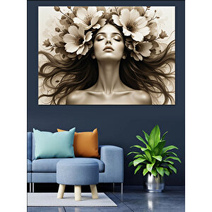 Çiçek Taçlı Kadın Dekoratif Kanvas - Mdf Ahşap Tablo 25x35 cm