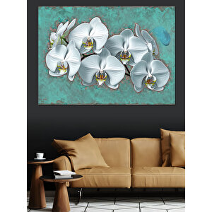 Beyaz Orkide Çiçekleri Dekoratif Kanvas - Mdf Ahşap Tablo 100x140 cm