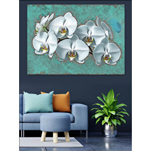 Beyaz Orkide Çiçekleri Dekoratif Kanvas - Mdf Ahşap Tablo 100x140 cm