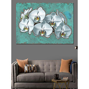 Beyaz Orkide Çiçekleri Dekoratif Kanvas - Mdf Ahşap Tablo 100x140 cm