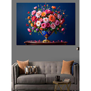 Renkli Çiçek Aranjmanı Dekoratif Kanvas - Mdf Ahşap Tablo 50x70 cm