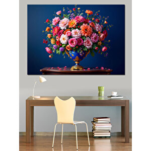 Renkli Çiçek Aranjmanı Dekoratif Kanvas - Mdf Ahşap Tablo 50x70 cm