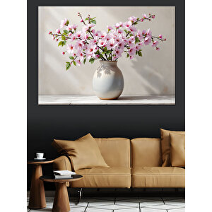 Beyaz Vazoda Çiçekler Dekoratif Kanvas - Mdf Ahşap Tablo 100x140 cm