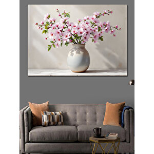 Beyaz Vazoda Çiçekler Dekoratif Kanvas - Mdf Ahşap Tablo 100x140 cm