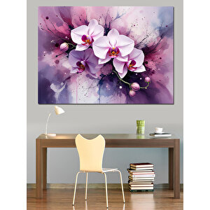 Mor Beyaz Orkide Dekoratif Kanvas - Mdf Ahşap Tablo 50x70 cm
