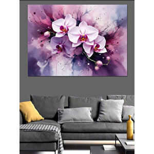 Mor Beyaz Orkide Dekoratif Kanvas - Mdf Ahşap Tablo 50x70 cm