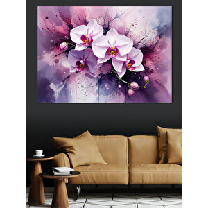 Mor Beyaz Orkide Dekoratif Kanvas - Mdf Ahşap Tablo 50x70 cm