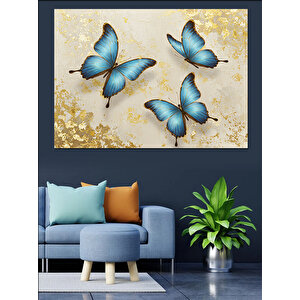 Uçuşan Mavi Kelebekler Dekoratif Kanvas - Mdf Ahşap Tablo 70x100 cm