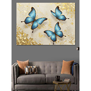Uçuşan Mavi Kelebekler Dekoratif Kanvas - Mdf Ahşap Tablo 70x100 cm