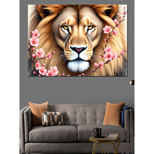 Aslan Ve Çiçekler Dekoratif Kanvas - Mdf Ahşap Tablo 50x70 cm
