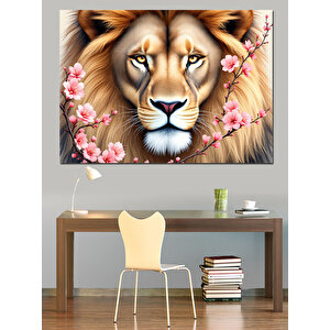 Aslan Ve Çiçekler Dekoratif Kanvas - Mdf Ahşap Tablo 50x70 cm