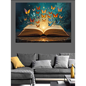 Kitaptan Uçan Kelebekler Dekoratif Kanvas - Mdf Ahşap Tablo 70x100 cm