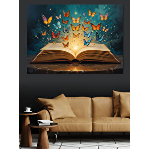 Kitaptan Uçan Kelebekler Dekoratif Kanvas - Mdf Ahşap Tablo 70x100 cm