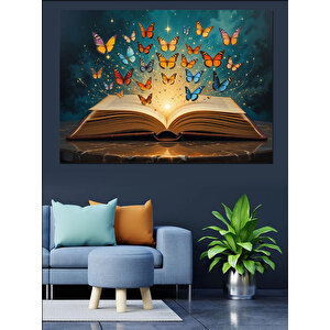 Kitaptan Uçan Kelebekler Dekoratif Kanvas - Mdf Ahşap Tablo 70x100 cm