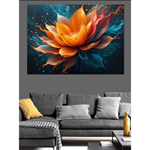 Açan Turuncu Lotus Çiçeği Dekoratif Kanvas - Mdf Ahşap Tablo 100x140 cm