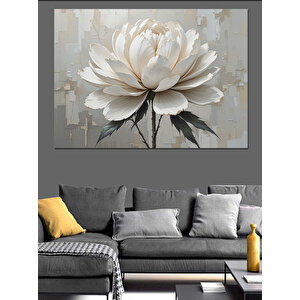 Beyaz Lotus Çiçeği Deseni Dekoratif Kanvas - Mdf Ahşap Tablo 50x70 cm